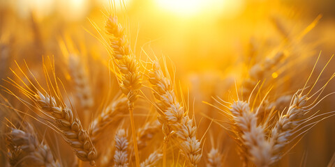 Obraz premium Ripe wheat in a field at sunset | here the Sun Kisses Ripe Wheat in a Serenade of Sunset