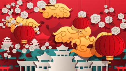 chinese new year of dragon icon zodiac sign for greeting card asian flyer invitation poster horizontal