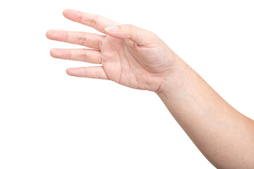 Male hand reach and ready to help or receive. Gesture isolated on white background.