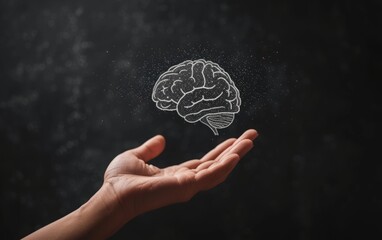 Hand Presenting Holographic Brain
