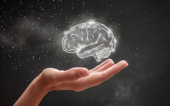 Hand Presenting Holographic Brain