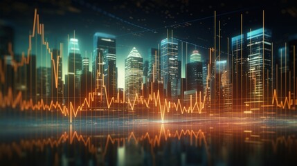 Panoramic abstract stock market growth city. Generate AI image