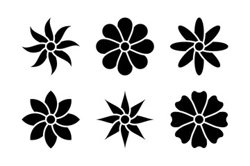 Flower icon set, black Flower isolated on white, vector illustration