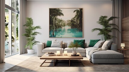 Aesthetic composition of modern living room interior  