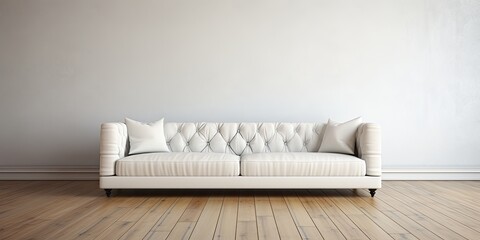White sofa on hardwood floor.