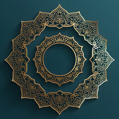 3D Round gold luxury frame Arabic Ornamental Patterned for Islamic greeting card template, Ramadan Kareem. Simple elegant. copy space, mock up. 