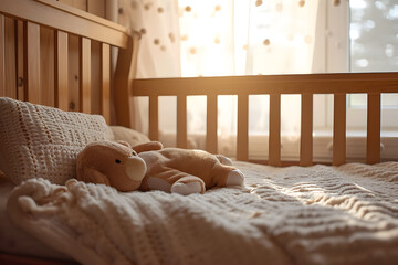 Soft Stuffed Animal in Crib with Shining Light