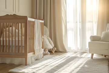 Cozy Beige Nursery with White Crib