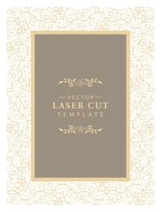 Floral Ornamental laser cut Wedding Invitation Card frame template.