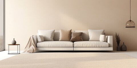 Beige carpet and sofa create stylish living room ambiance.