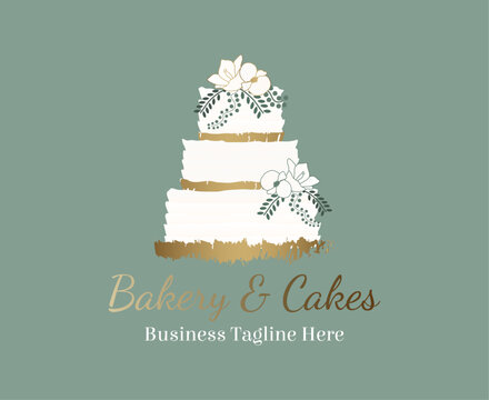 Elegant Cake Bakery Logo Design in Modern Abstract Style with Flowers