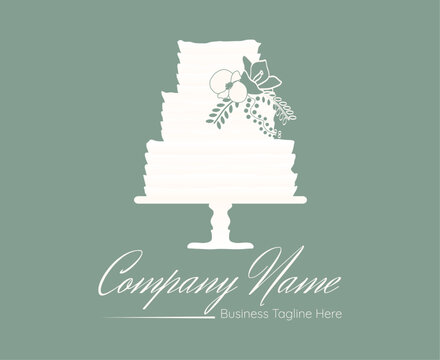Elegant White Cake Bakery Logo in Luxury Style on Light Green Background