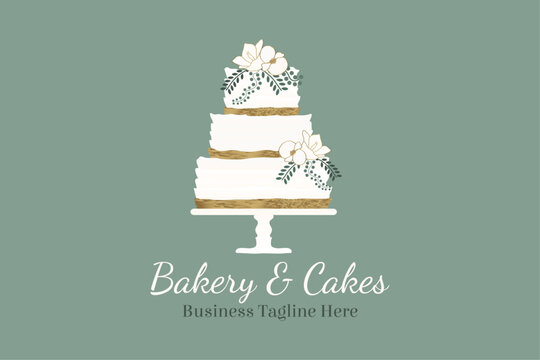Elegant Cake Bakery Logo Design on Green Background