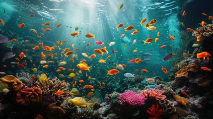 Fototapeta na wymiar Underwater coral reef teeming with colorful fish and marine life