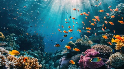 Fototapeta na wymiar Underwater coral reef teeming with colorful fish and marine life