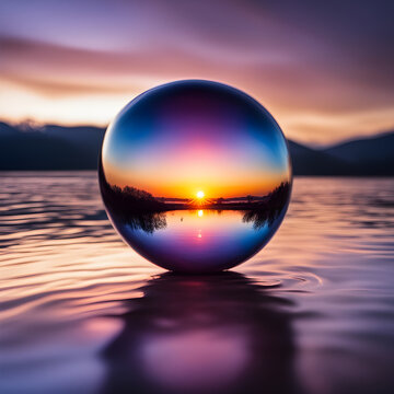 glass sphere on the beach at sunset © Tiago