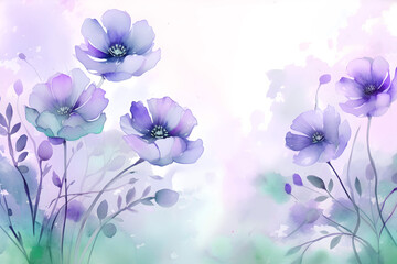 Fototapeta na wymiar Watercolor soft pastel purple flower border frame background painting for banner cover print design