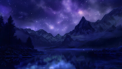a night sky and mountains landscape