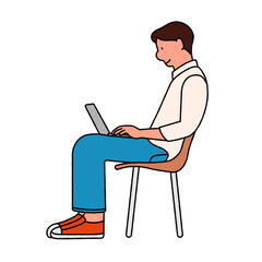 Fototapeta na wymiar illustration of a man sitting chair and looking at a laptop