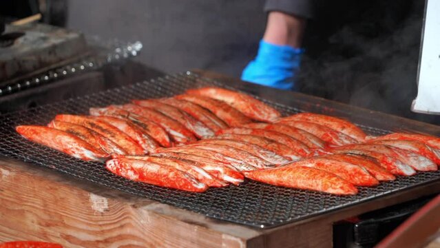 Alaska crab stick are grilled in Japan street food