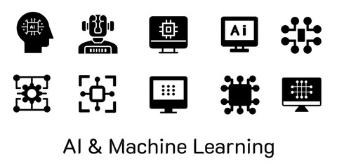 AI & Machine Learning icon set on transparent