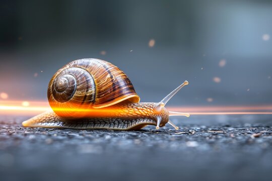 A snail that fast runs in blur background .generative AI