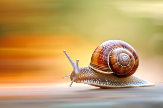 A snail that fast runs in blur background .generative AI