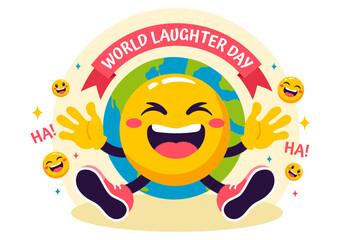 World Laughter Day Vector Illustration on 5 May with Smiley Facial Expression Cute and Happy in Flat Kids Cartoon Background