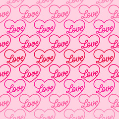 Seamless pattern of word “Love” with pink background design for valentine’s day.