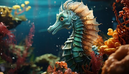 Fototapeta na wymiar A whimsical seahorse swimming in the ocean depths