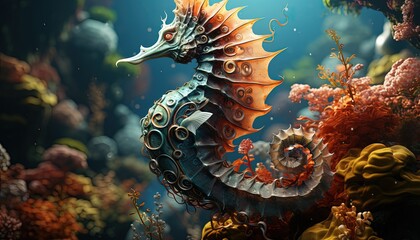 Fototapeta na wymiar A whimsical seahorse swimming in the ocean depths