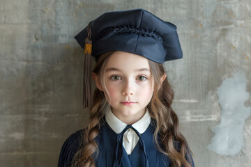 Kids in graduation cap with wearing kindergarten graduation costume .Generative AI