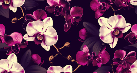 an orchid flower pattern in a purple and white color