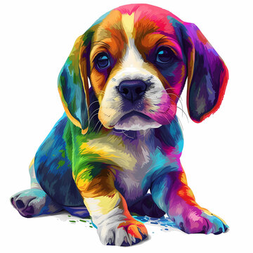 rainbow beagle puppy on white background