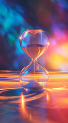 Hourglass on Surface at Sunset with Multicolor Background