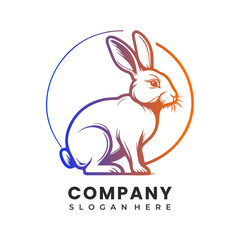 vector rabbit line art gradient logo minimalist