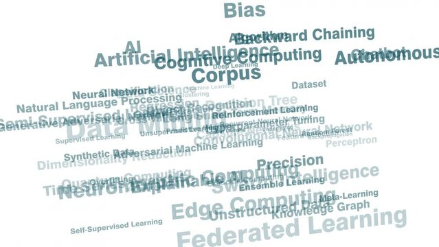 Deep learning ai algorithm lettering on white background with technology neural network and predictive analytics inscription clustering and regression warning autonomy and mistrust