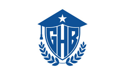 GHB three letter iconic academic logo design vector template. monogram, abstract, school, college, university, graduation cap symbol logo, shield, model, institute, educational, coaching canter, tech