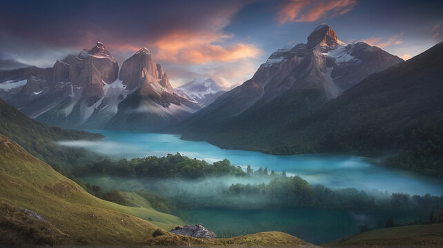sunrise over the mountains. calming background wallpaper concept
