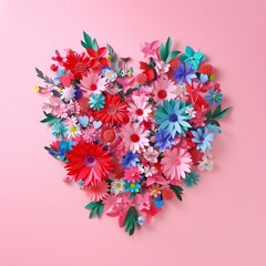 flower bouquet in the shape of heart on a pink background