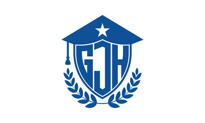 GJH three letter iconic academic logo design vector template. monogram, abstract, school, college, university, graduation cap symbol logo, shield, model, institute, educational, coaching canter, tech