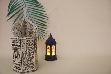 Islamic lantern with decorations celebrating Islamic holidays and Ramadan Kareem with a background that can be written on