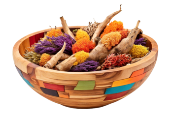 Calamus root in wooden bowl on transparent background