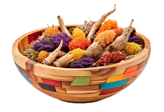 Calamus root in wooden bowl on transparent background