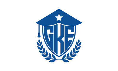 GKE three letter iconic academic logo design vector template. monogram, abstract, school, college, university, graduation cap symbol logo, shield, model, institute, educational, coaching canter, tech