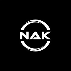 NAK letter logo design with black background in illustrator, cube logo, vector logo, modern alphabet font overlap style. calligraphy designs for logo, Poster, Invitation, etc.