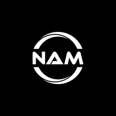 NAM letter logo design with black background in illustrator, cube logo, vector logo, modern alphabet font overlap style. calligraphy designs for logo, Poster, Invitation, etc.