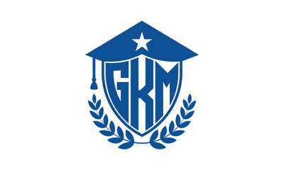 GKM three letter iconic academic logo design vector template. monogram, abstract, school, college, university, graduation cap symbol logo, shield, model, institute, educational, coaching canter, tech