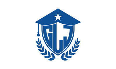 GLJ three letter iconic academic logo design vector template. monogram, abstract, school, college, university, graduation cap symbol logo, shield, model, institute, educational, coaching canter, tech
