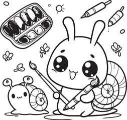 snail cute coloring page
